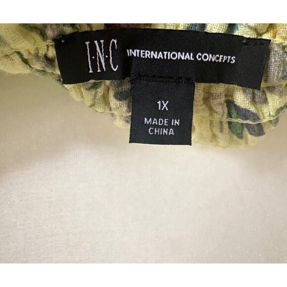 New INC International Concepts Size 1X Plus Womens Yellow Floral Smocked Scoop N - Picture 6 of 9